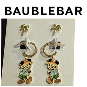 BaubleBar Tropical Mickey Earrings with Gold and Green Accents